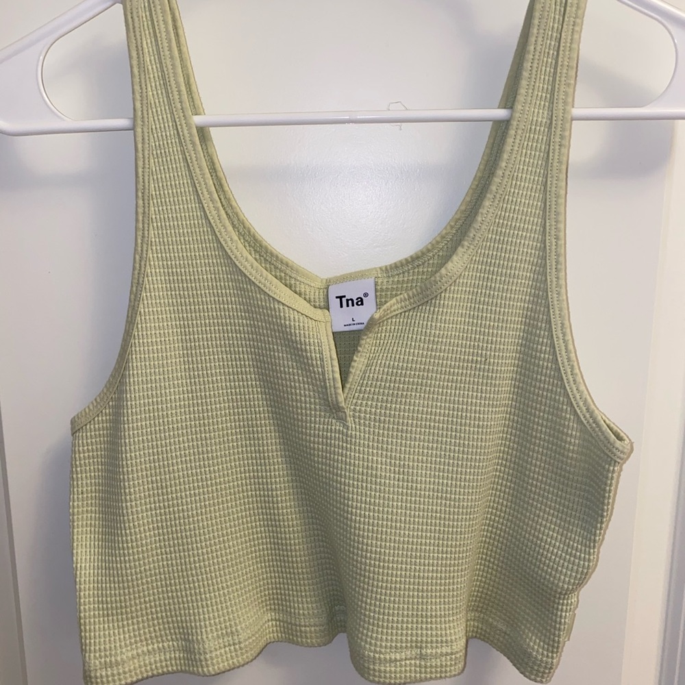 yellow Aritzia TNA waffle crop tank